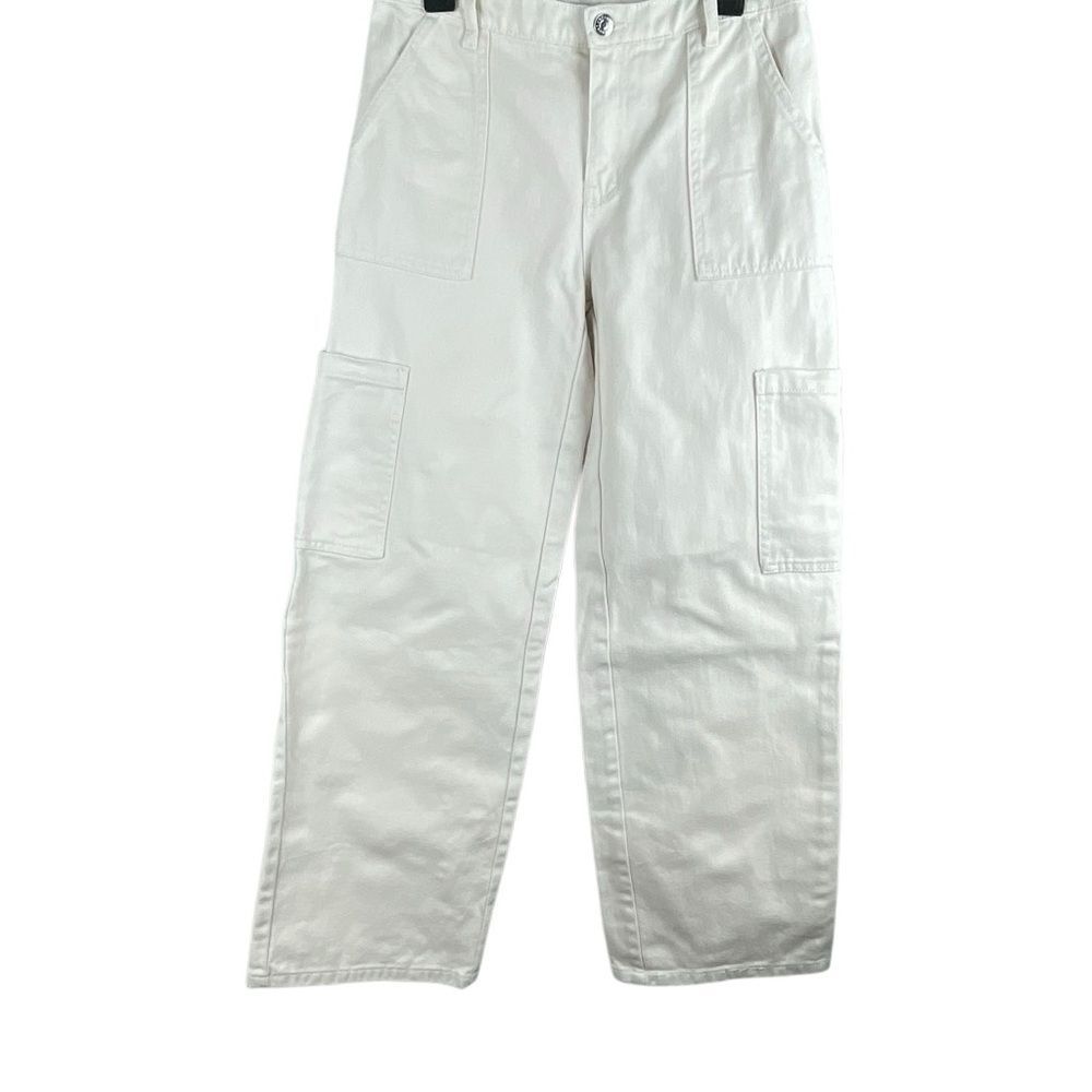 Wide Leg High Rise Cargo Jeans Ivory 3
